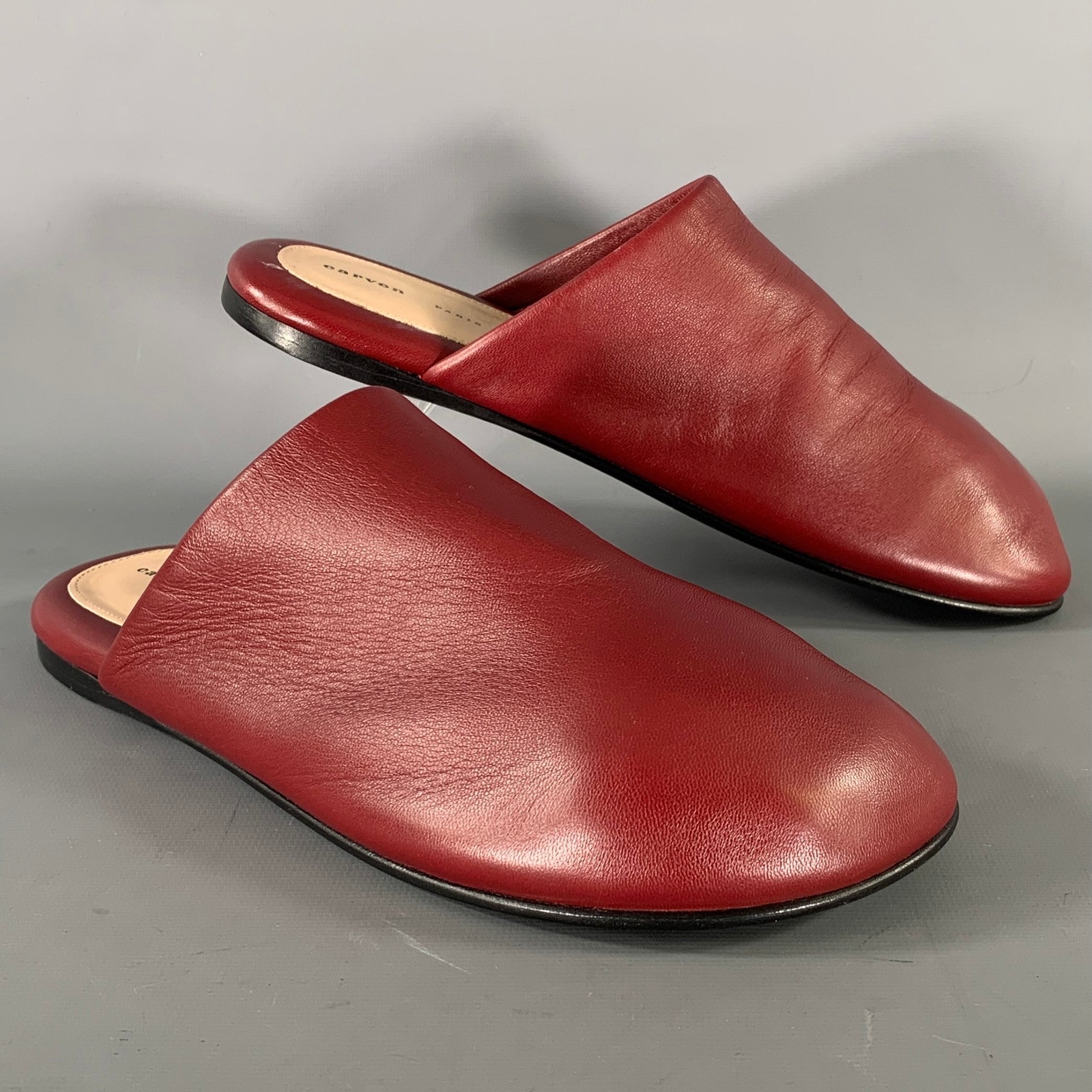 Carven Size 10 Burgundy Leather Lambskin Slippers Flats